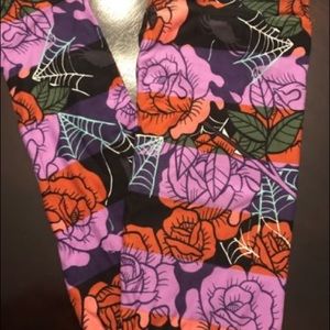 Lularoe os Halloween roses spider webs stripes